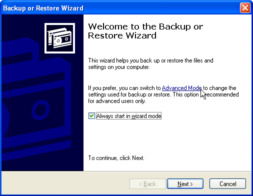 Backup and Restore Wizard for Windows